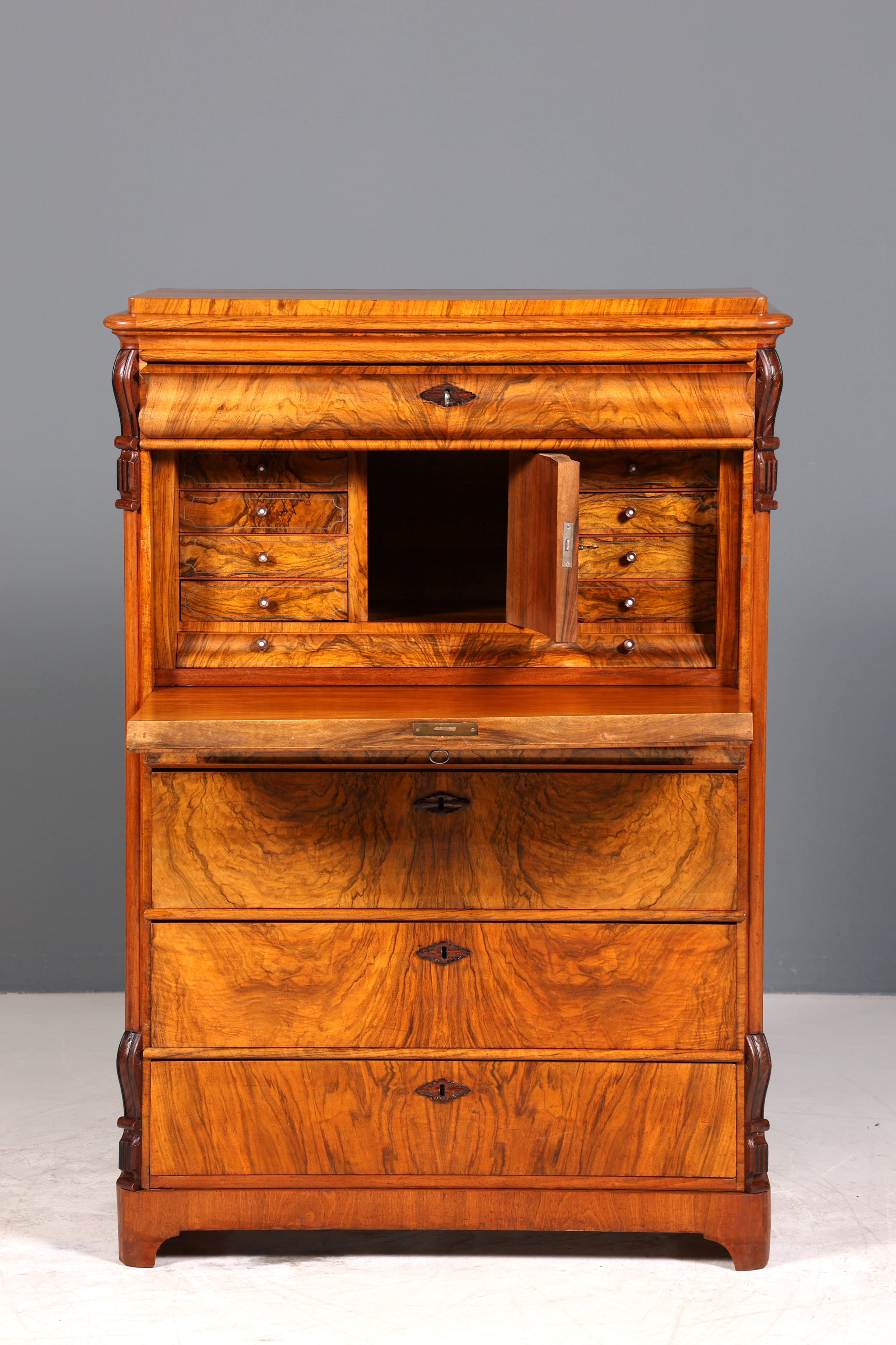 E903 Finish Wunderschöner Gründerzeit Sekretär Vertiko Highboard Louis Philippe Kommode um 1880