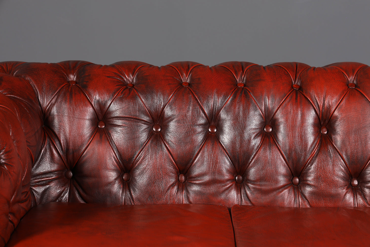 F954 Finish cm Wunderschönes Original Chesterfield Sofa 3- Sitzer echt Leder Oxblood Couch Englisch