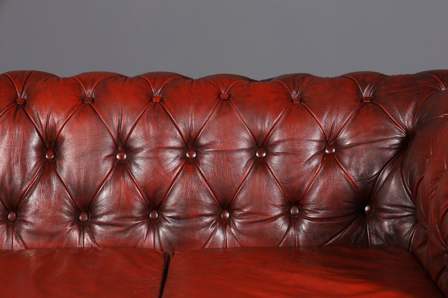 F954 Finish cm Wunderschönes Original Chesterfield Sofa 3- Sitzer echt Leder Oxblood Couch Englisch