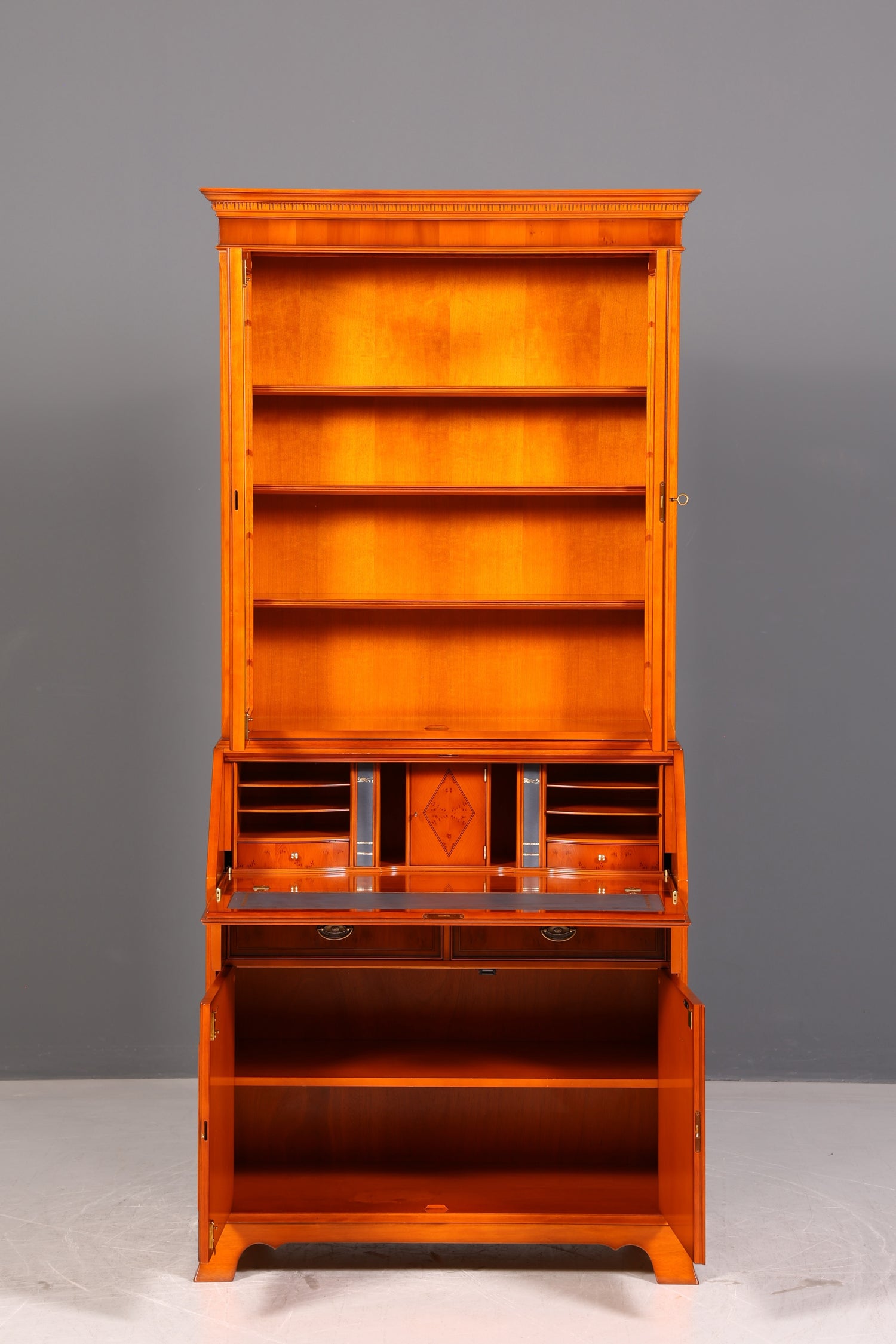 Stilvoller Original Heldense Englischer Aufsatzsekretär Eibe 60s Vitrine Schrank Büro Schreibmöbel UK