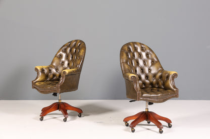 Wunderschöner Original Chesterfield Bürosessel &quot;Wade&quot; echt Leder Sessel Bürostuhl Captain Chair Sessel Office Chair 1 von 2