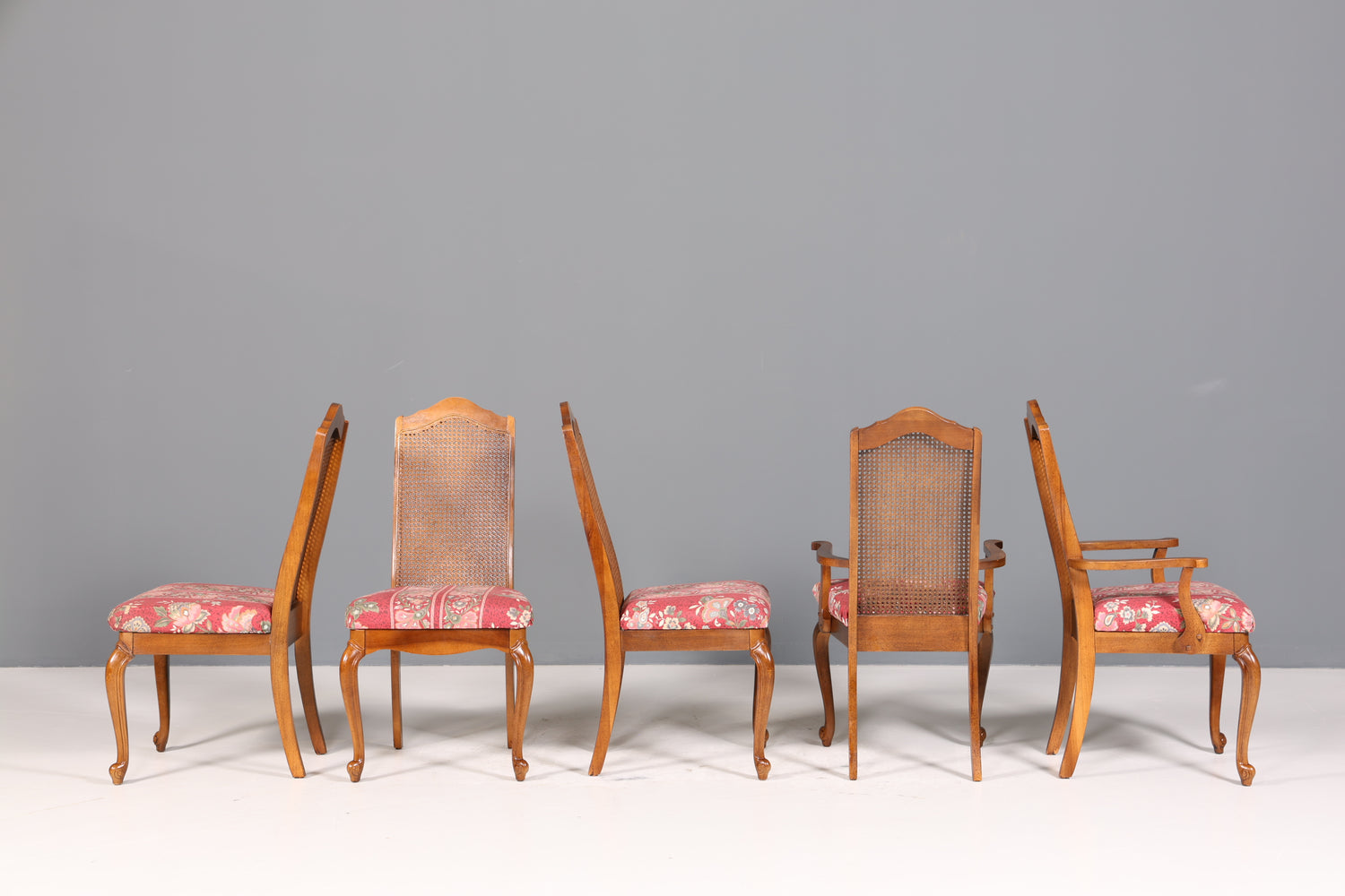 5x Original Chippendale Stühle Vintage Korbgeflecht Küchenstühle Wiener Geflecht Stuhl Set