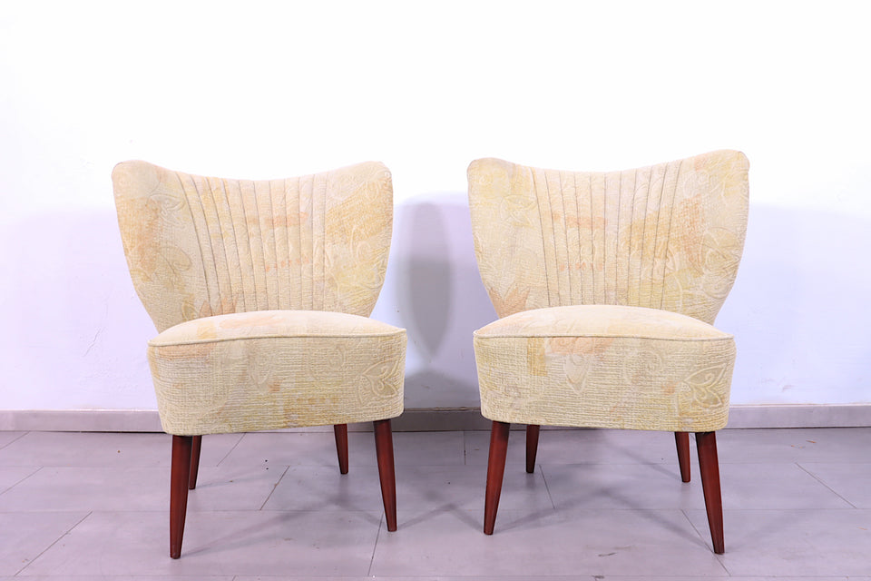 Wunderschöner Mid Century Sessel Retro Cocktail Stuhl 60s Beige Stoff 1 von 2