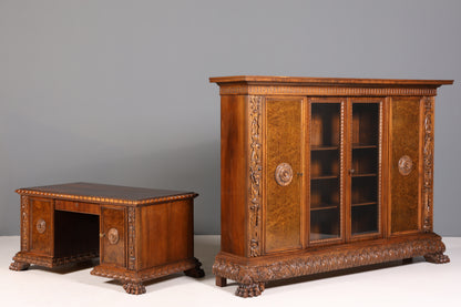 Traumhafter XXL Neorenaissance Bücherschrank Vitrine Antik Gründerzeit Buffet Schrank Regal Kanzlei