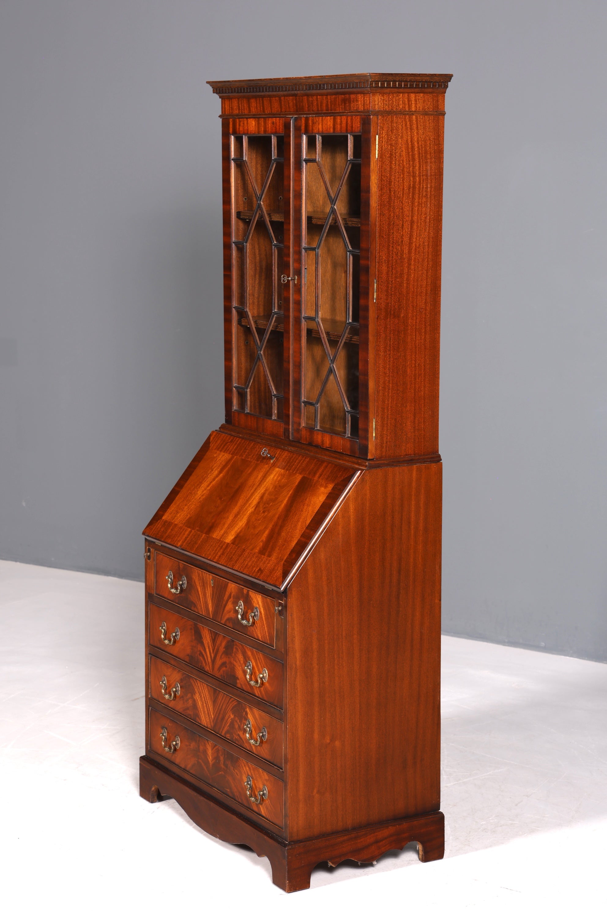 F973 Finish cm Wunderschöner Englischer Sekretär Büro Aufsatzsekretär Antik 60S Vitrinen Schrank UK