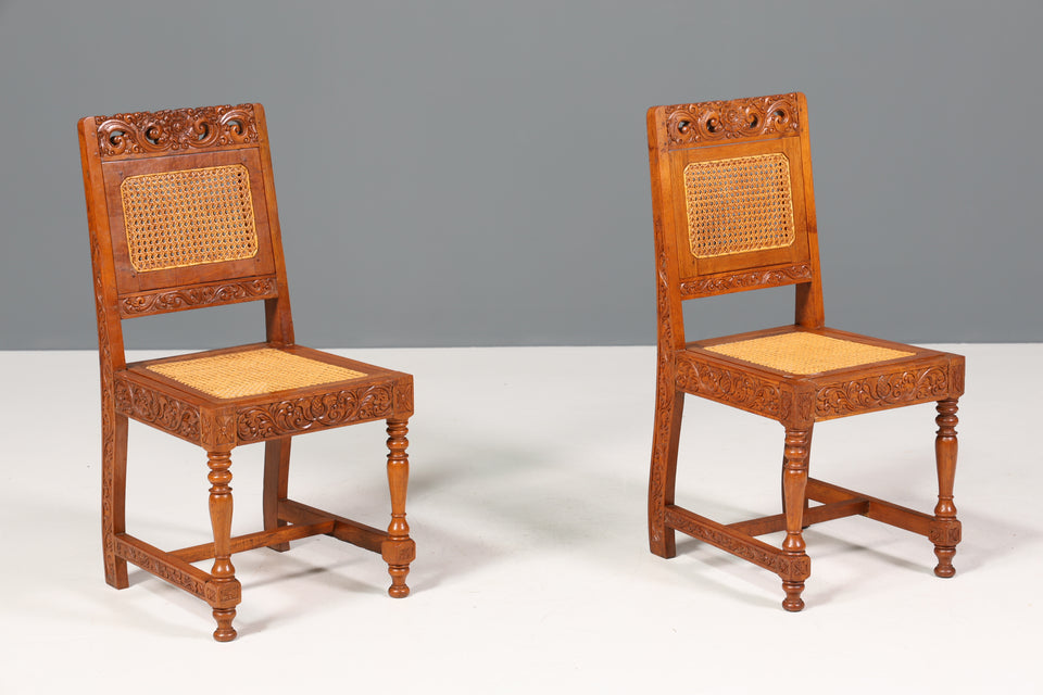 2x Wunderschöne Antike Korbgeflecht Stühle Stuhlset Massiv Holz Küchenstühle