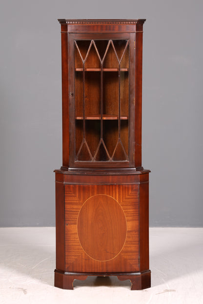 Wunderschöne Englische Eckvitrine Mahagoni 60er Echt Holz Schrank Eckschrank Glasvitrine Vitrine Vintage