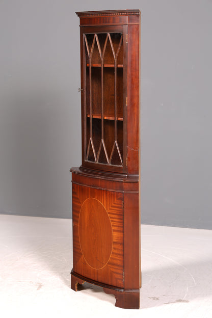 Wunderschöne Englische Eckvitrine Mahagoni 60er Echt Holz Schrank Eckschrank Glasvitrine Vitrine Vintage