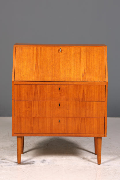 Schlichter Mid Century Sekretär Vintage Schreibmöbel Teak Holz Kommode Office Secretary