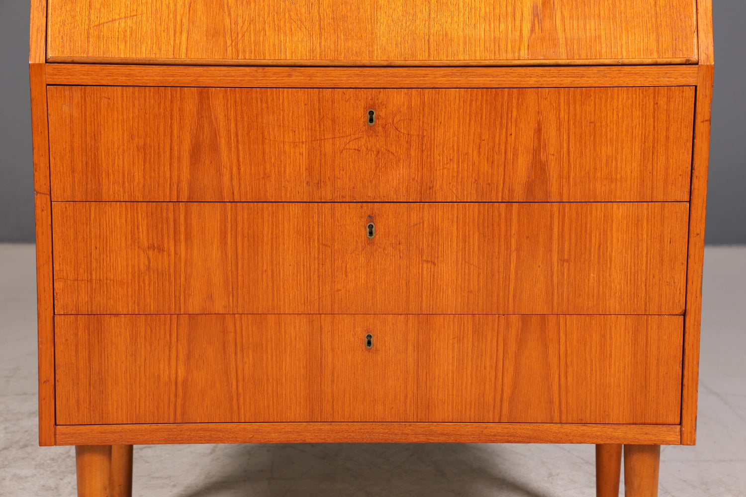 Schlichter Mid Century Sekretär Vintage Schreibmöbel Teak Holz Kommode Office Secretary