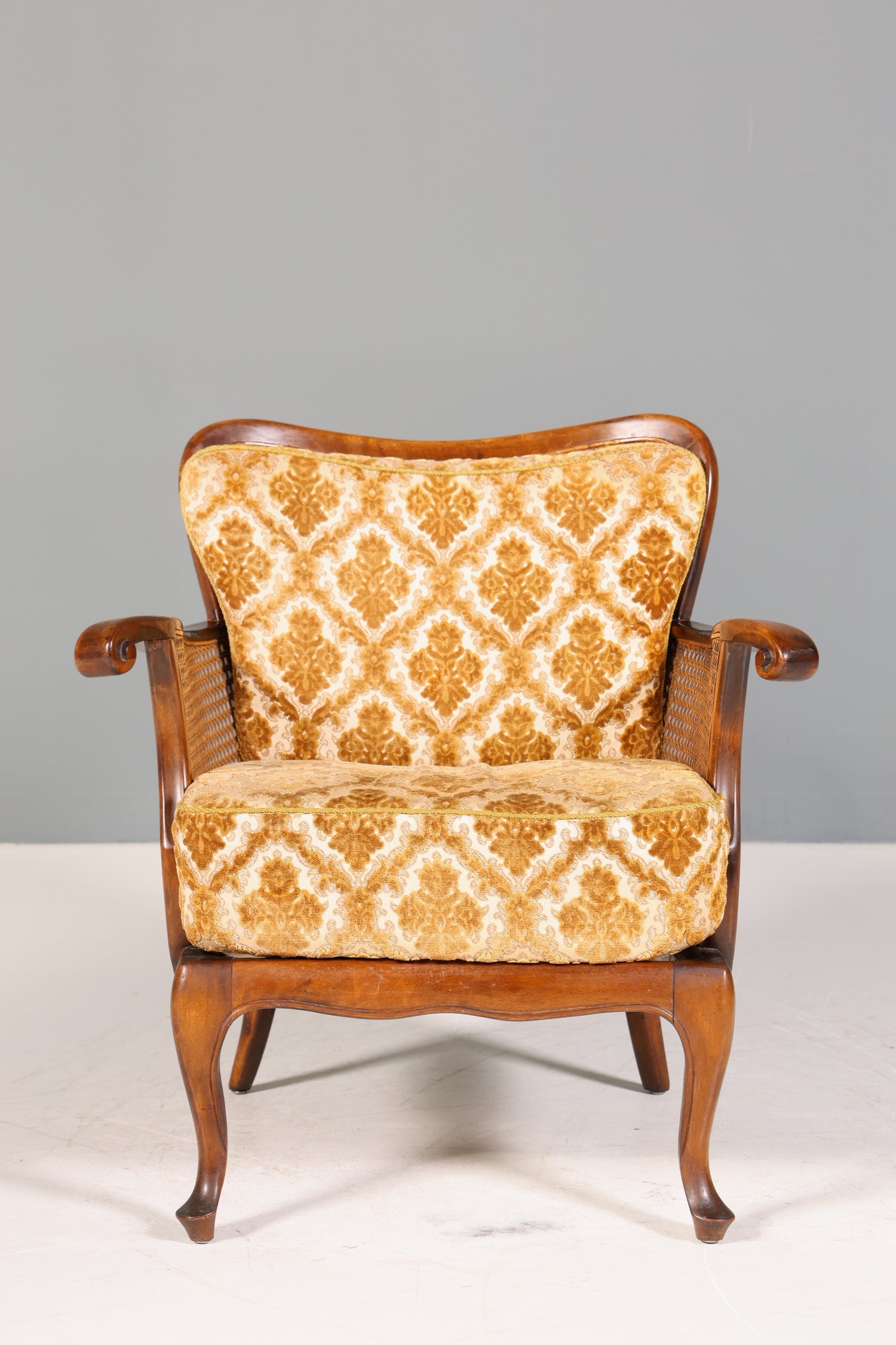 Wunderschöner Chippendale Sessel Barock Stil Wiener Geflecht Relax Sessel Vintage Samt Stoff 1 von 2
