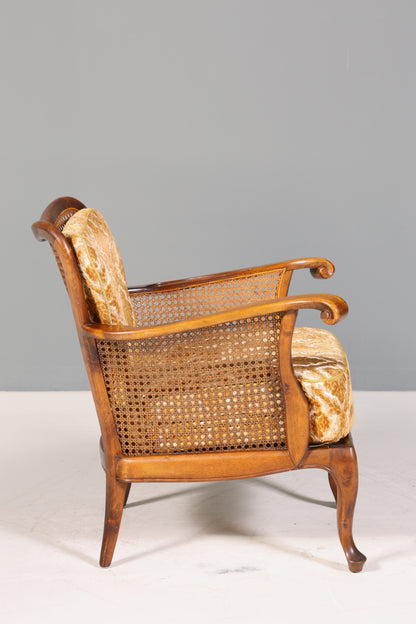 Wunderschöner Chippendale Sessel Barock Stil Wiener Geflecht Relax Sessel Vintage Samt Stoff 1 von 2