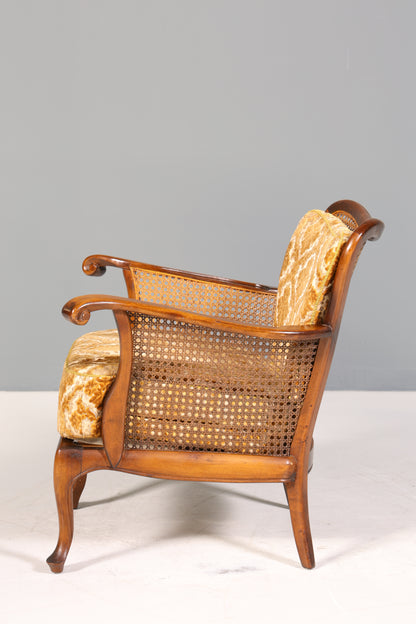 Wunderschöner Chippendale Sessel Barock Stil Wiener Geflecht Relax Sessel Vintage Samt Stoff 1 von 2
