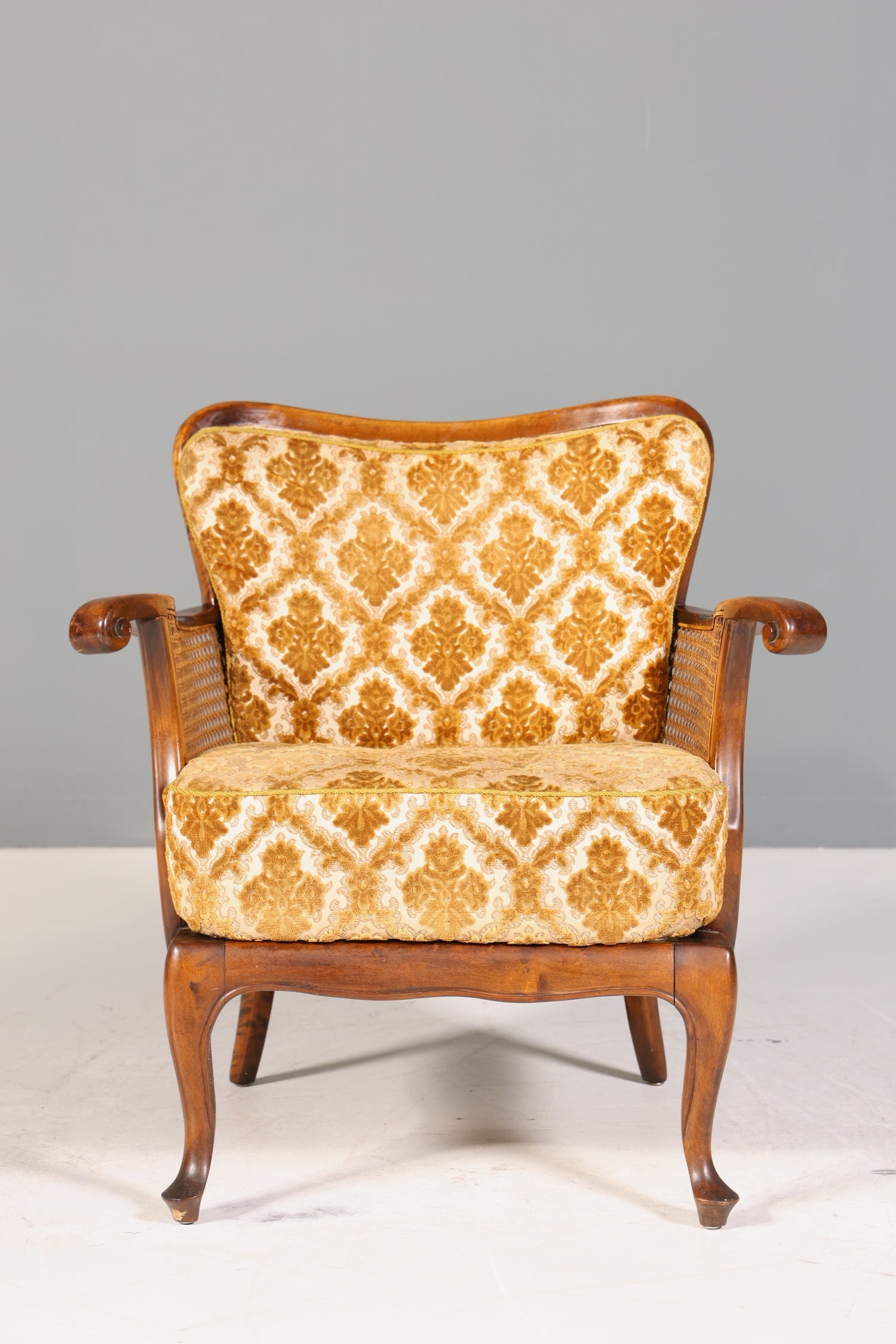 Wunderschöner Chippendale Sessel Barock Stil Wiener Geflecht Relax Sessel Vintage Samt Stoff 2 von 2