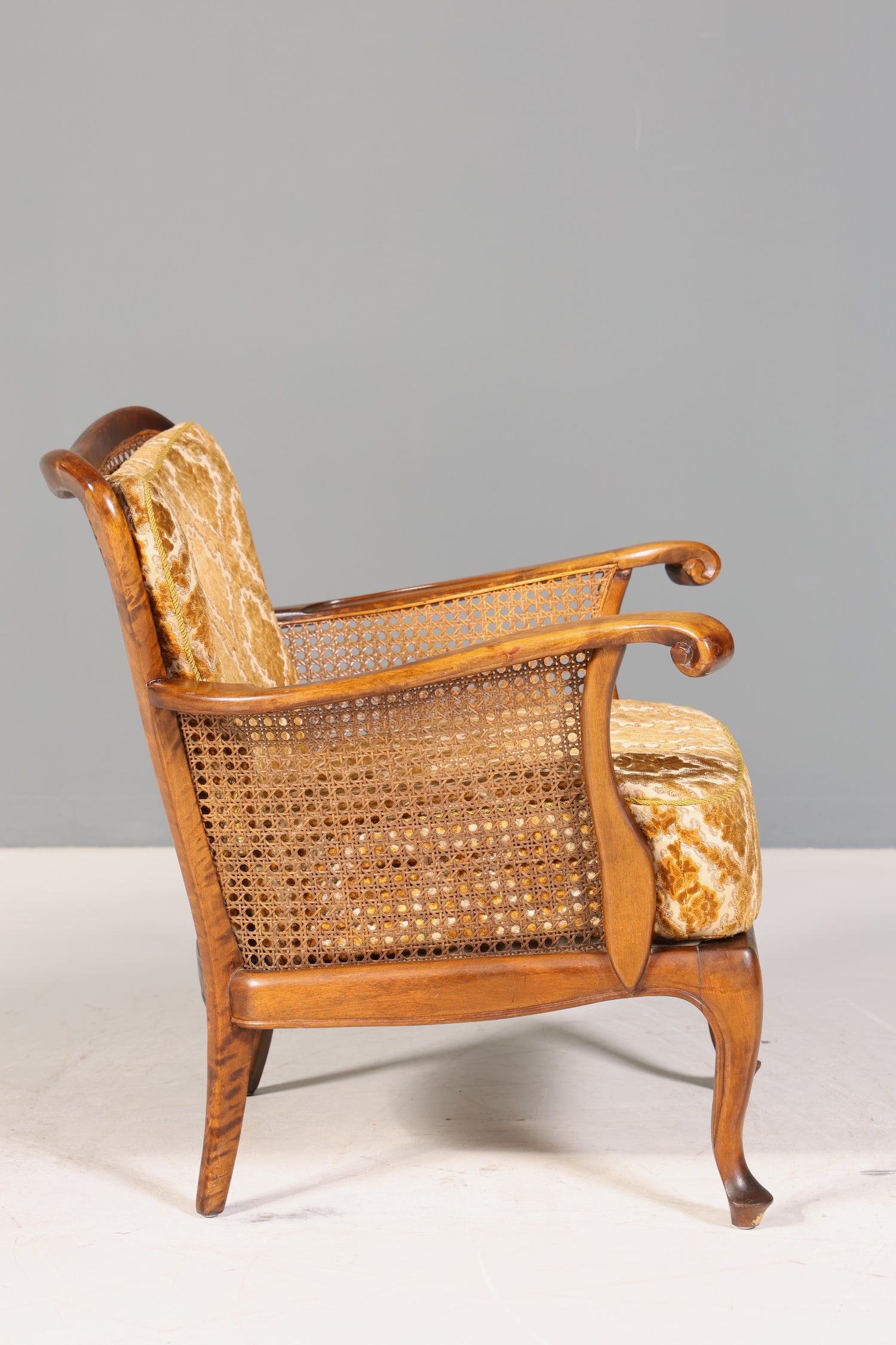 Wunderschöner Chippendale Sessel Barock Stil Wiener Geflecht Relax Sessel Vintage Samt Stoff 2 von 2