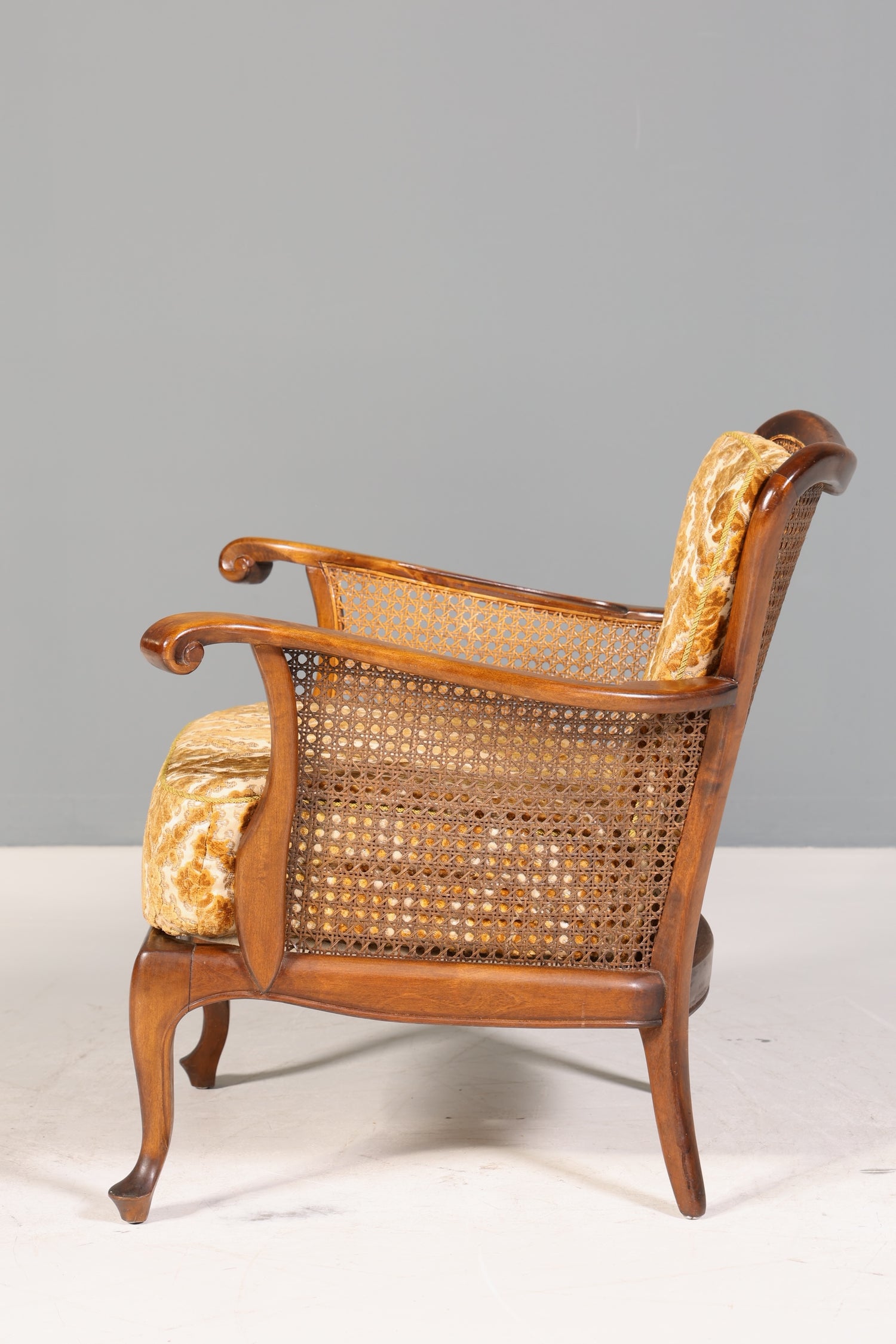 Wunderschöner Chippendale Sessel Barock Stil Wiener Geflecht Relax Sessel Vintage Samt Stoff 2 von 2
