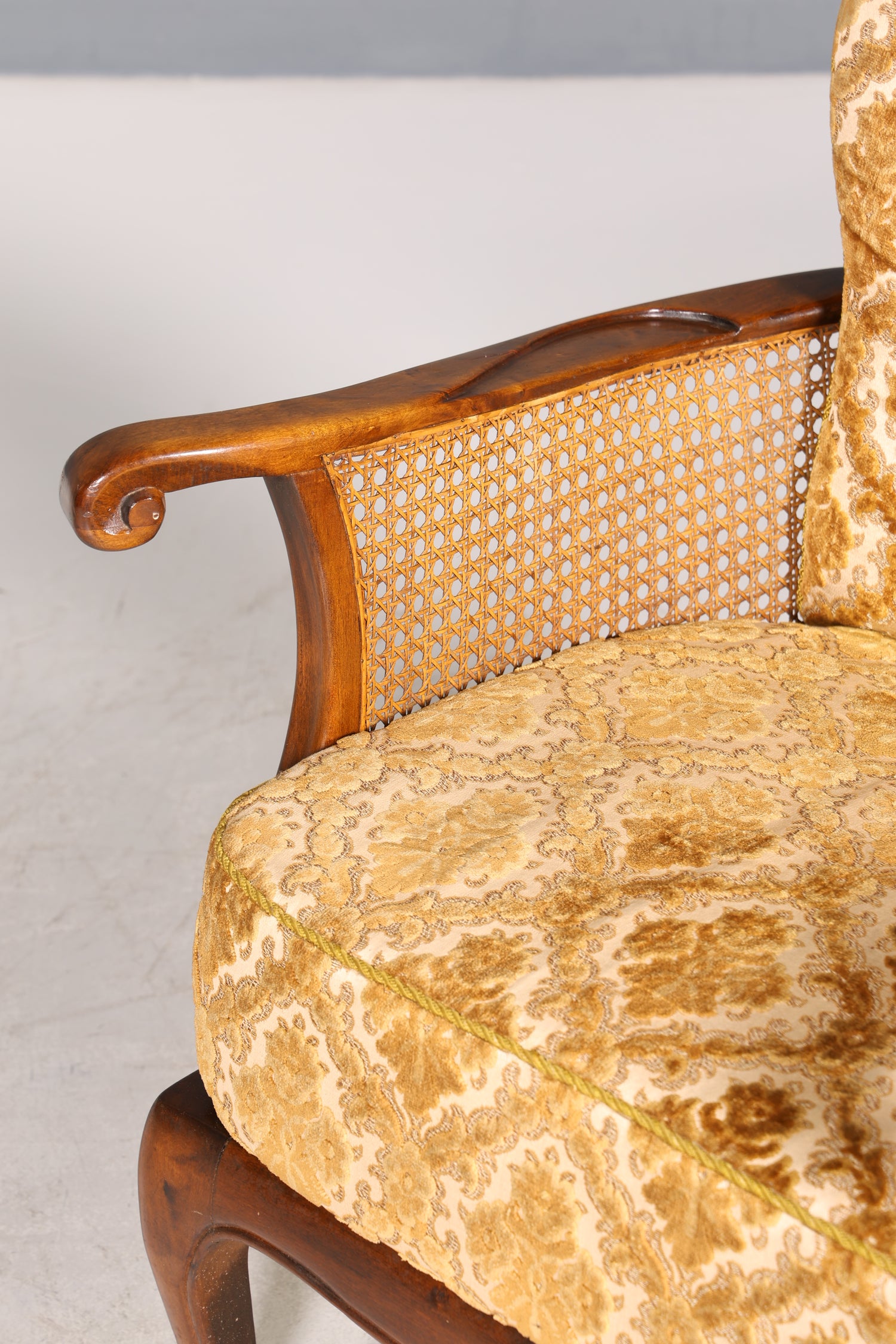Wunderschöner Chippendale Sessel Barock Stil Wiener Geflecht Relax Sessel Vintage Samt Stoff 2 von 2