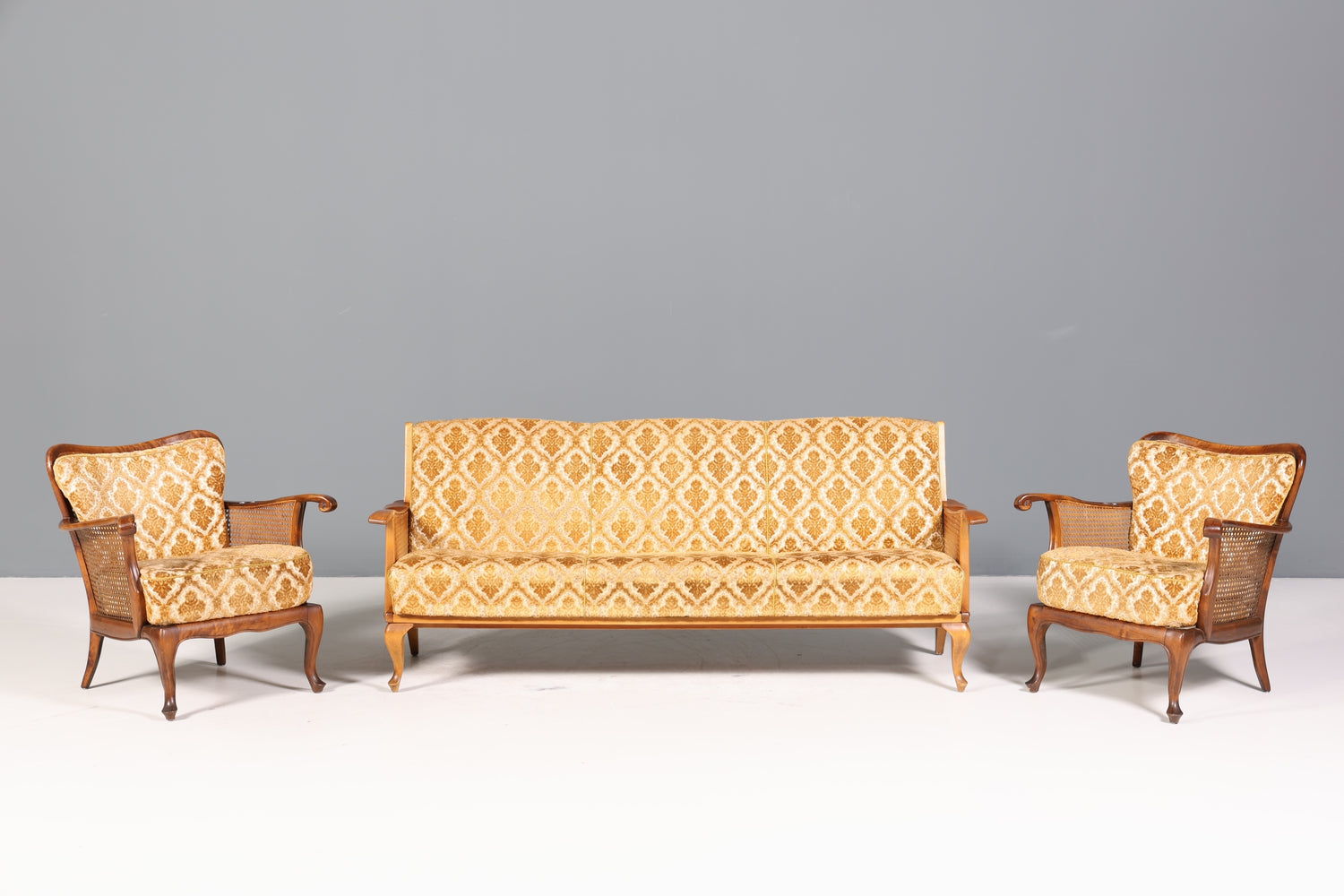 Wunderschöner Chippendale Sessel Barock Stil Wiener Geflecht Relax Sessel Vintage Samt Stoff 1 von 2