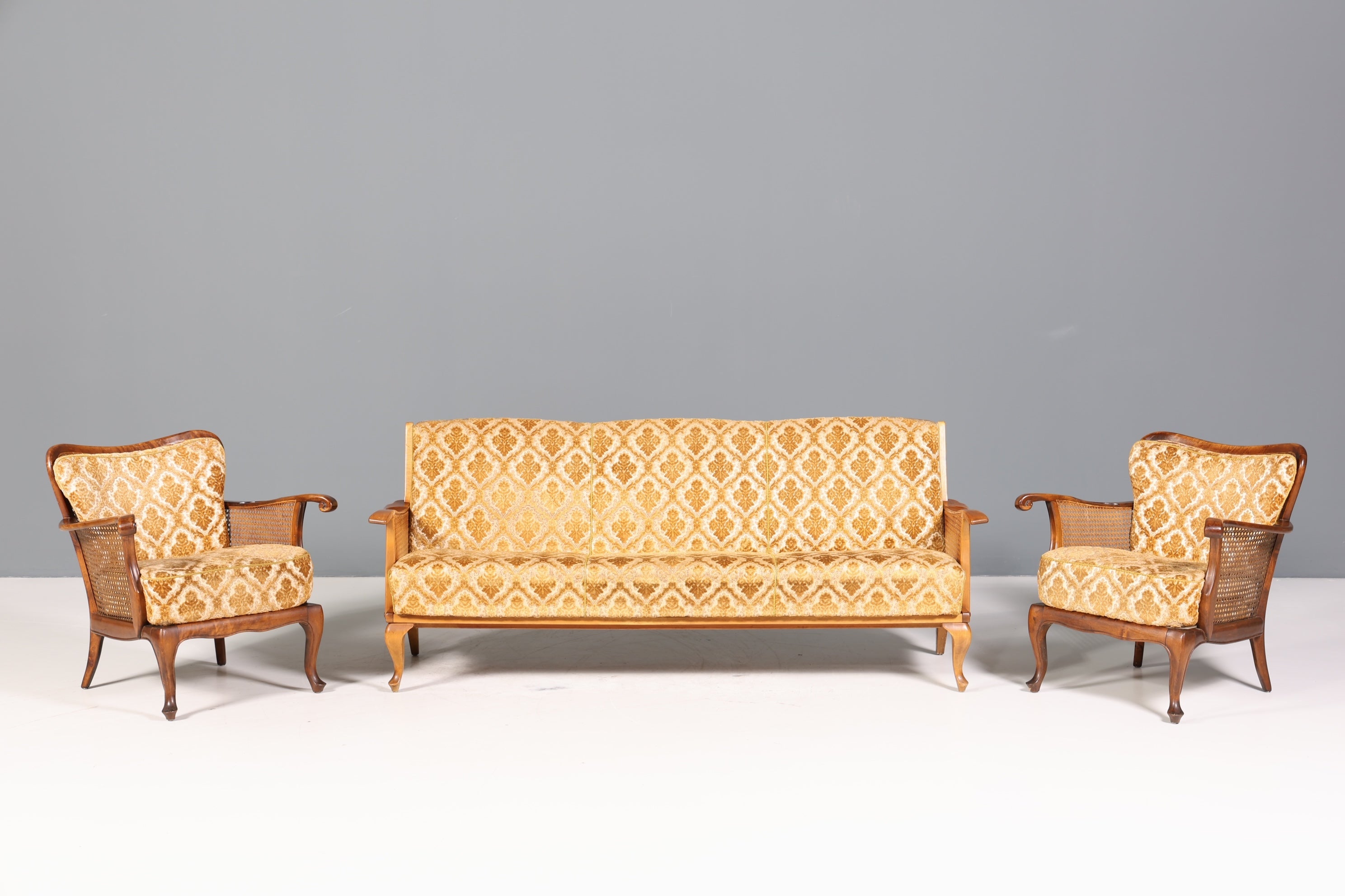 Wunderschöner Chippendale Sessel Barock Stil Wiener Geflecht Relax Sessel Vintage Samt Stoff 1 von 2
