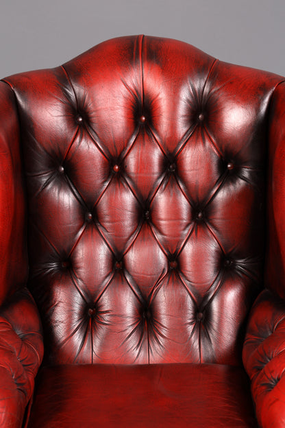 Original Chesterfield Ohrenbacken Sessel Queen Anne Englisch Oxblood Leder Herrensessel UK Armlehnsessel 2 von 2