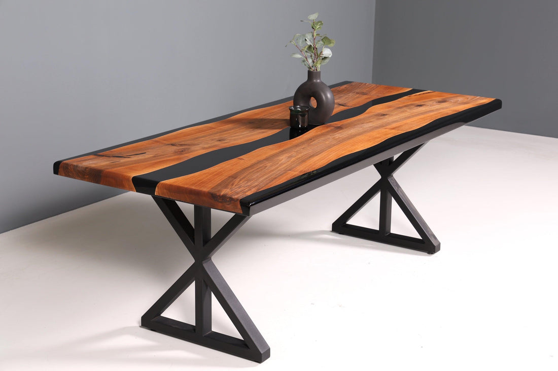 Wunderschöner Epoxidharz Tisch 220-90 cm Epoxy Schwarz Nussbaum Esszimmer Tisch