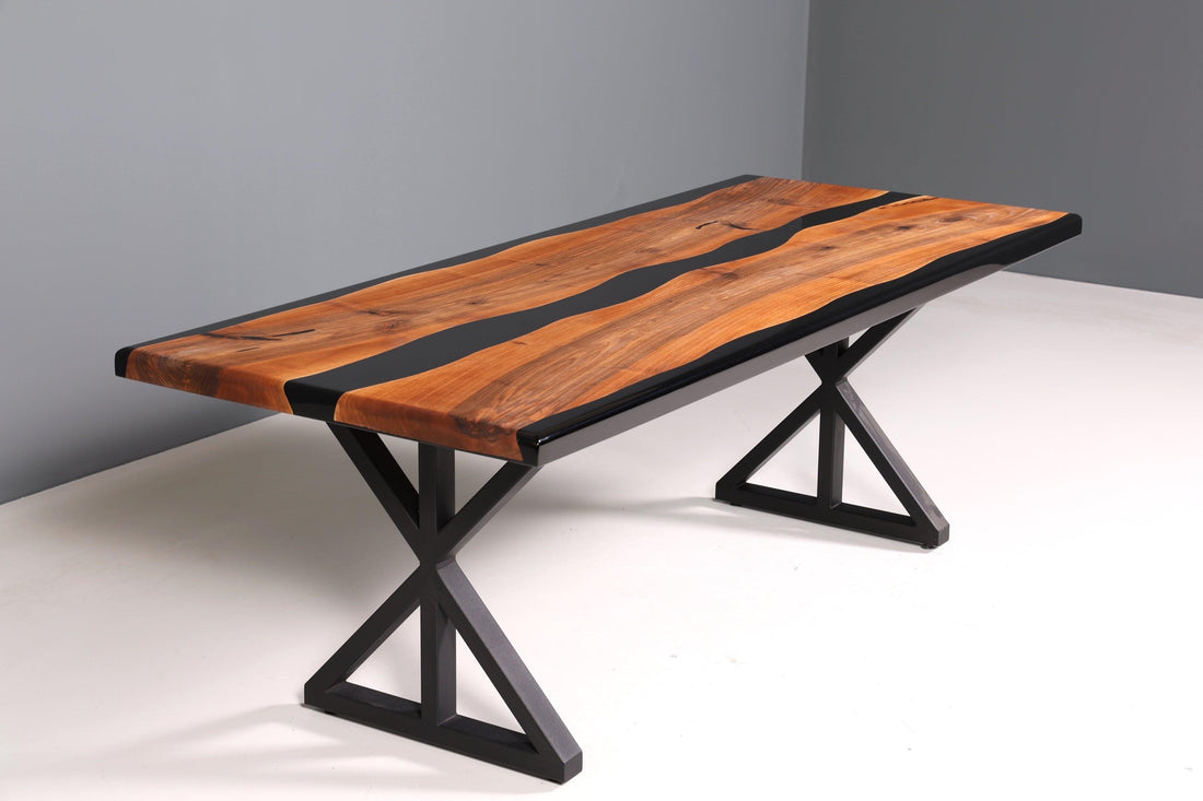 Wunderschöner Epoxidharz Tisch 220-90 cm Epoxy Schwarz Nussbaum Esszimmer Tisch