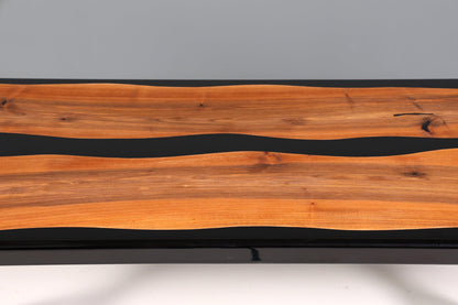 Wunderschöner Epoxidharz Tisch 220-90 cm Epoxy Schwarz Nussbaum Esszimmer Tisch