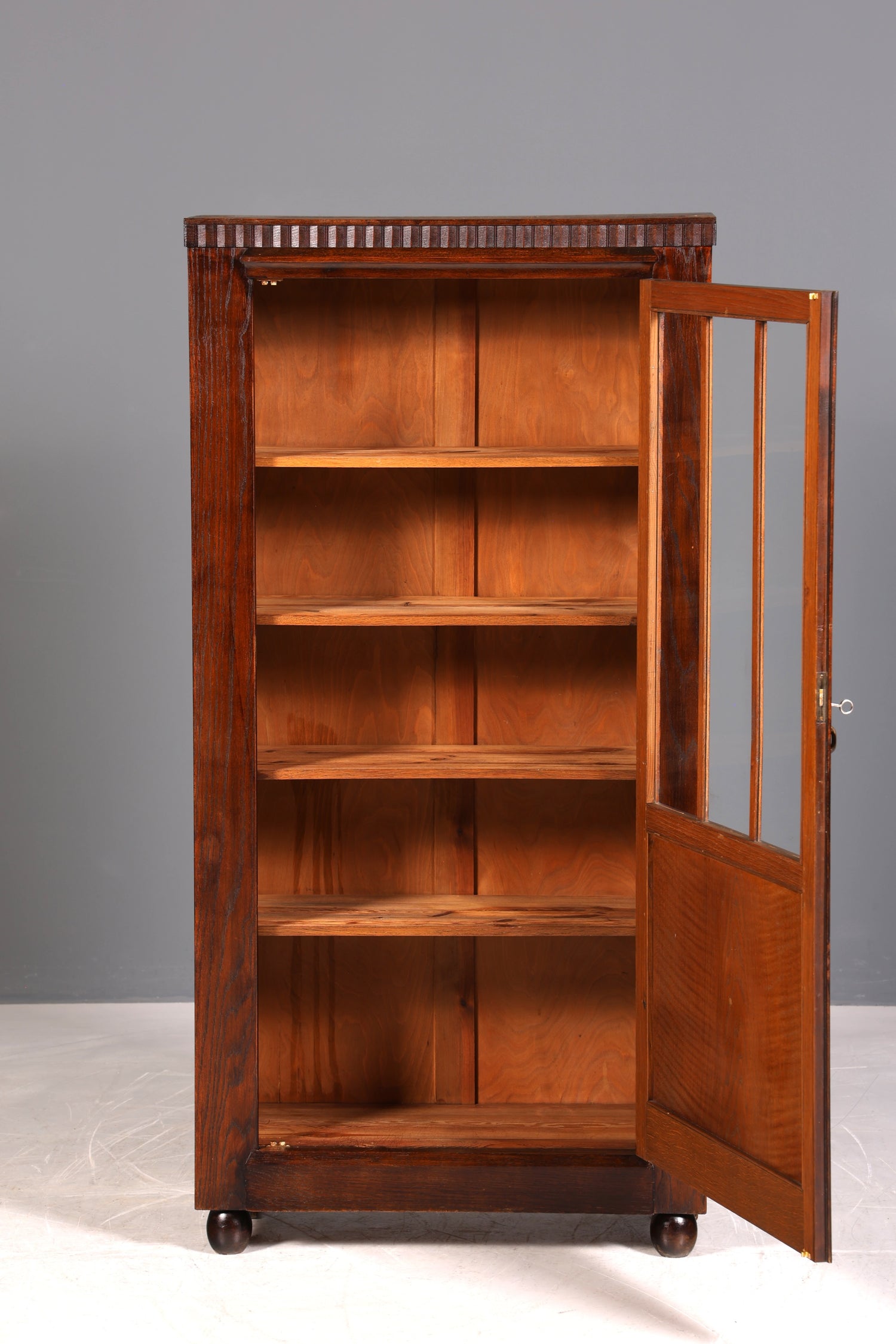 Wunderschöne Jugendstil Vitrine Antike Holz Bücherschrank Eiche Antik Schrank Geschirrschrank