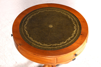 Wunderschöner Englischer Trommeltisch Beistelltisch Eibe Regency Echt Lederauflage Drum Table Ablagetisch Antik Vintage