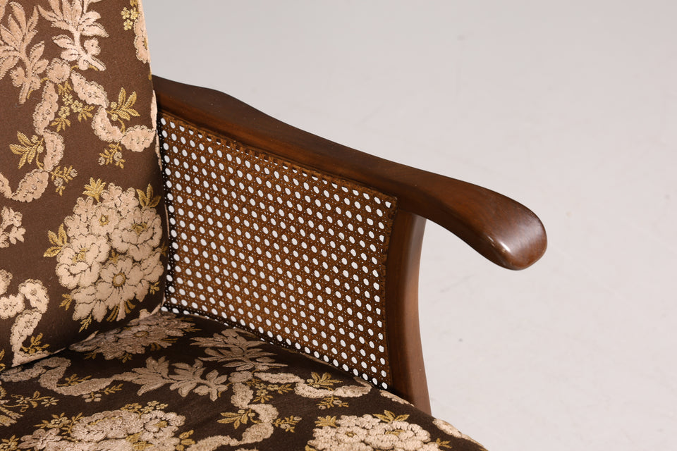 Wunderschöner Chippendale Sessel Antik Stil Wiener Geflecht Relax Sessel Vintage Samt Stoff 2 von 2