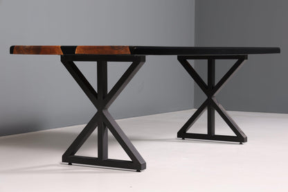 Wunderschöner Epoxidharz Tisch 220-90 cm Epoxy Schwarz Nussbaum Esszimmer Tisch