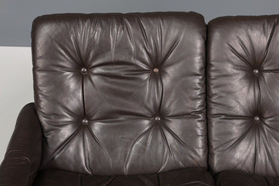 Wunderschönes Mid Century Sofa Vintage echt Leder Polster Couch im Norwegischen Stil 3-Sitzer Kengu Design Polstersofa