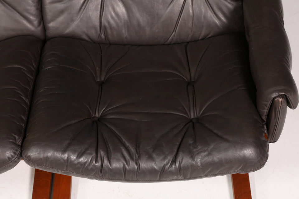 Wunderschönes Mid Century Sofa Vintage echt Leder Polster Couch im Norwegischen Stil 3-Sitzer Kengu Design Polstersofa