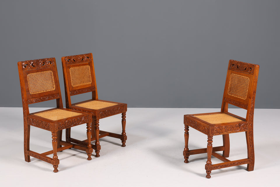 2x Wunderschöne Antike Korbgeflecht Stühle Stuhlset Massiv Holz Küchenstühle