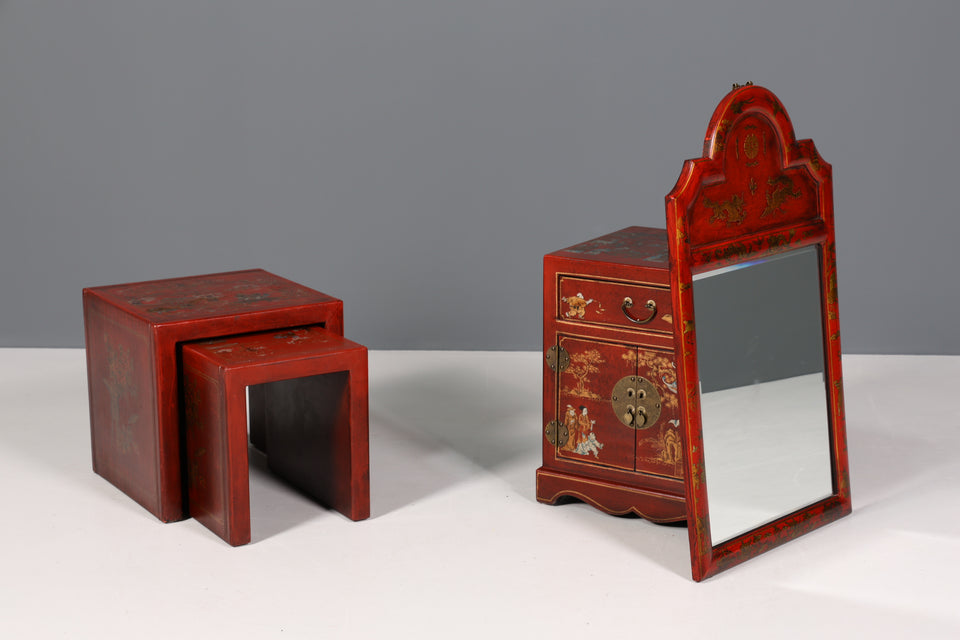 Traumhafte Chinesische Hochzeit Kommode - Roter Schrank mit Asiatischen Motiven China Nachtisch
