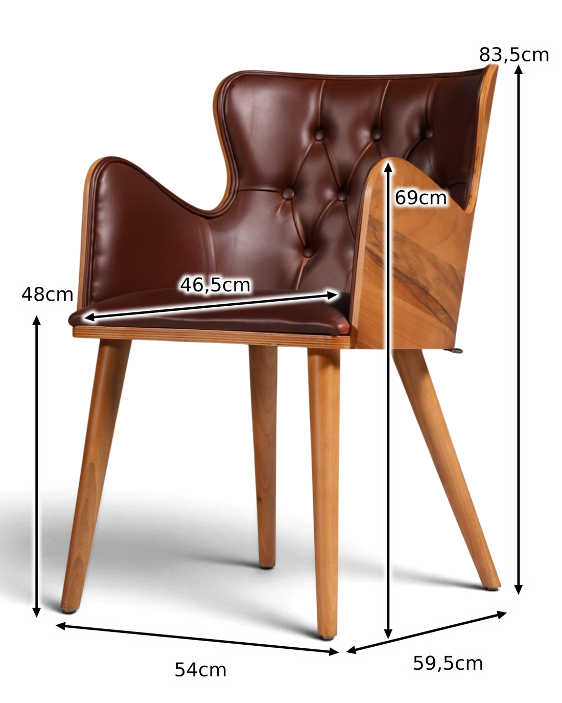 Wunderschöner Chesterfield Stil Stuhl "León Brown" Armlehnstuhl Nussbaum Esszimmerstuhl Sekretär Stuhl