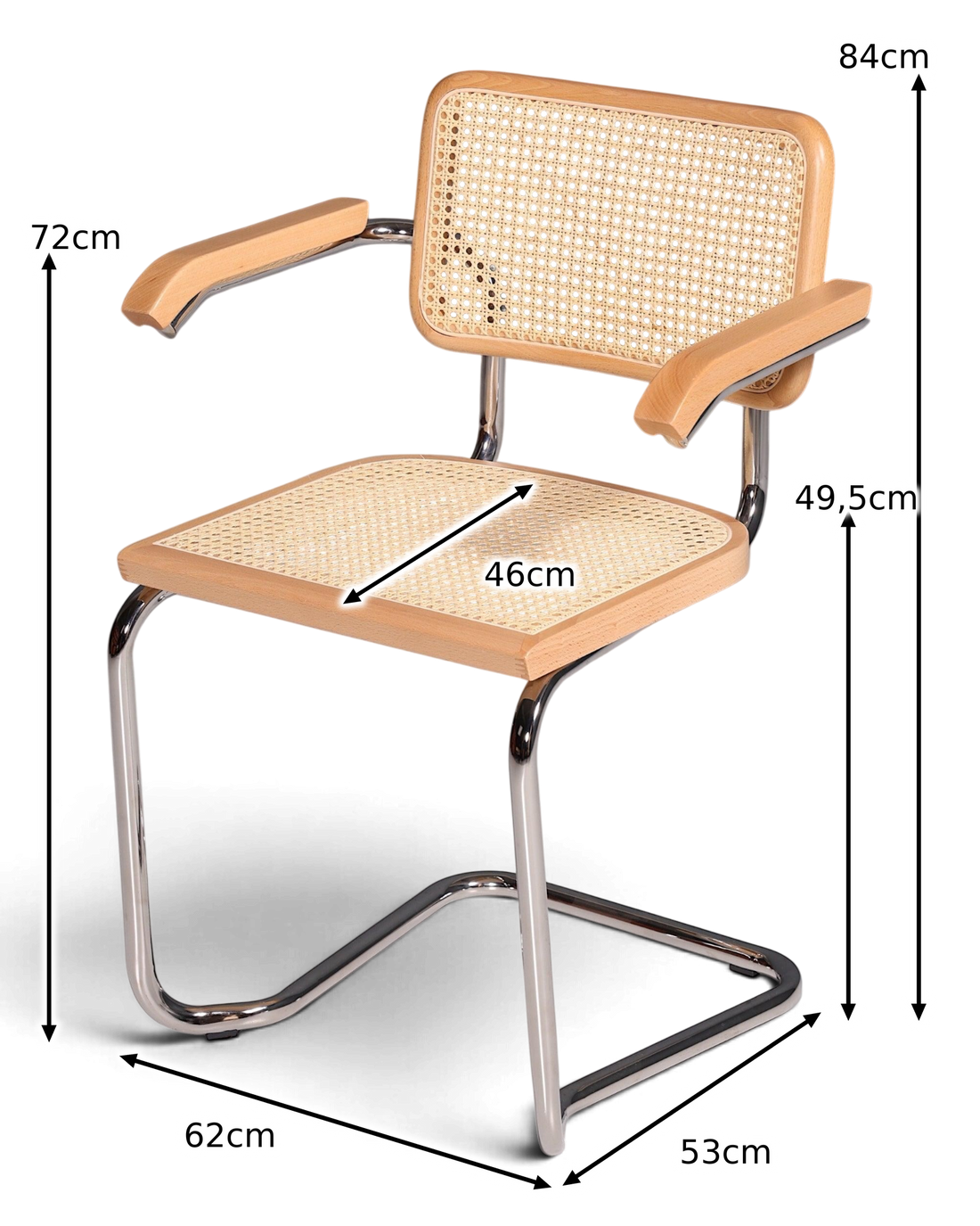 Milano Armlehnstuhl Beige – Wiener Geflecht &amp; Chromgestell | Made in Italy