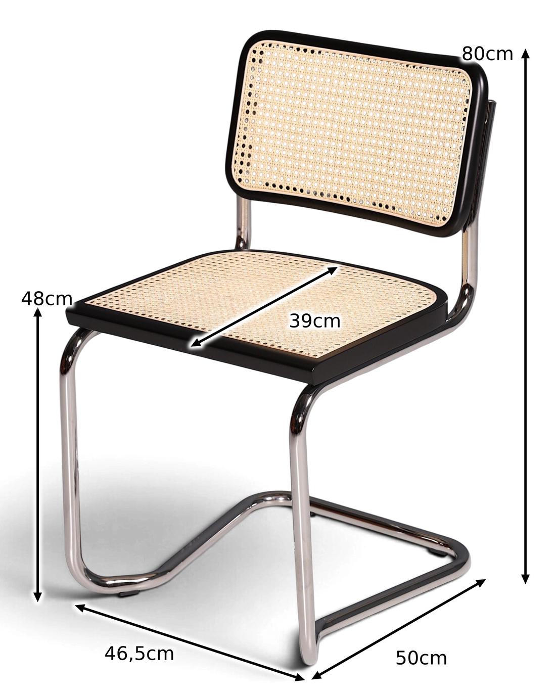 Milano Freischwinger Schwarz – Wiener Geflecht &amp; Chromgestell | Made in Italy
