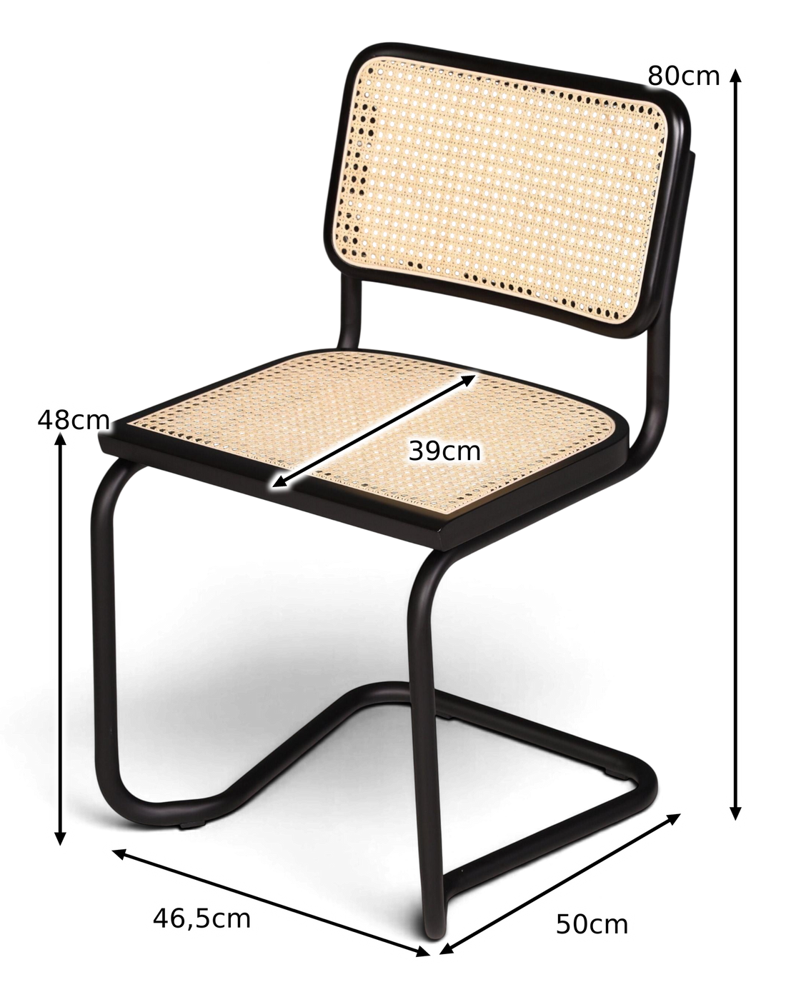 Milano Freischwinger Schwarz – Korbgeflecht &amp; schwarzes Gestell | Made in Italy