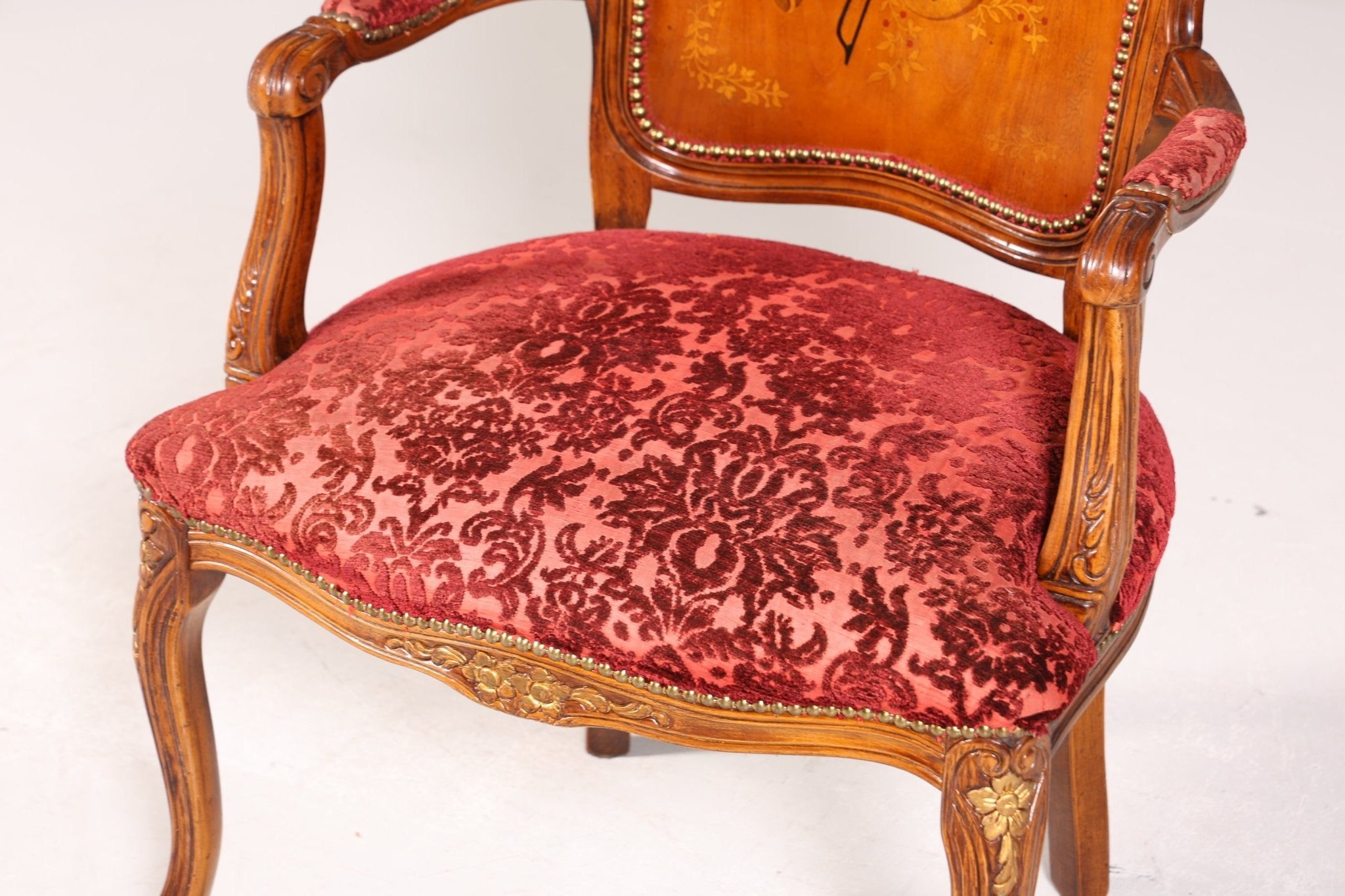 Edler Chippendale Stuhl Barock Stil Polsterstuhl Sekretär Stuhl Louis XV Küchenstuhl Samt Stoff Sessel 2 von 2