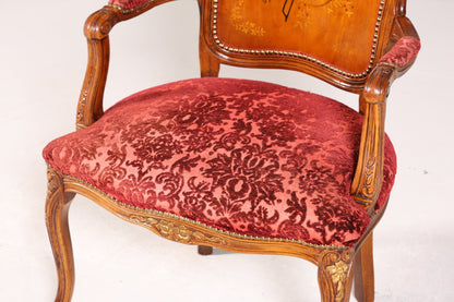 Edler Chippendale Stuhl Barock Stil Polsterstuhl Sekretär Stuhl Louis XV Küchenstuhl Samt Stoff Sessel 2 von 2