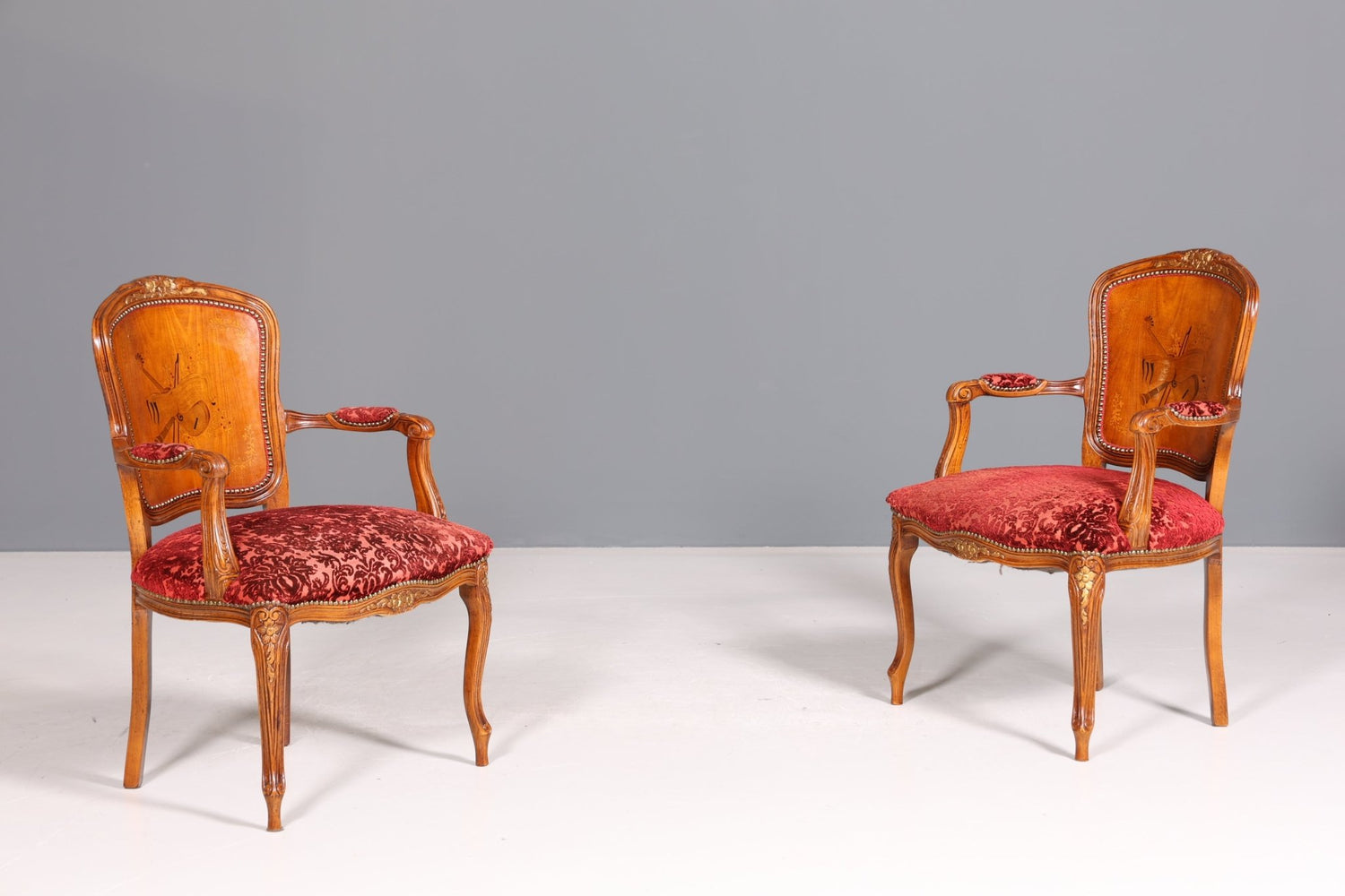 Edler Chippendale Stuhl Barock Stil Polsterstuhl Sekretär Stuhl Louis XV Küchenstuhl Samt Stoff Sessel 2 von 2