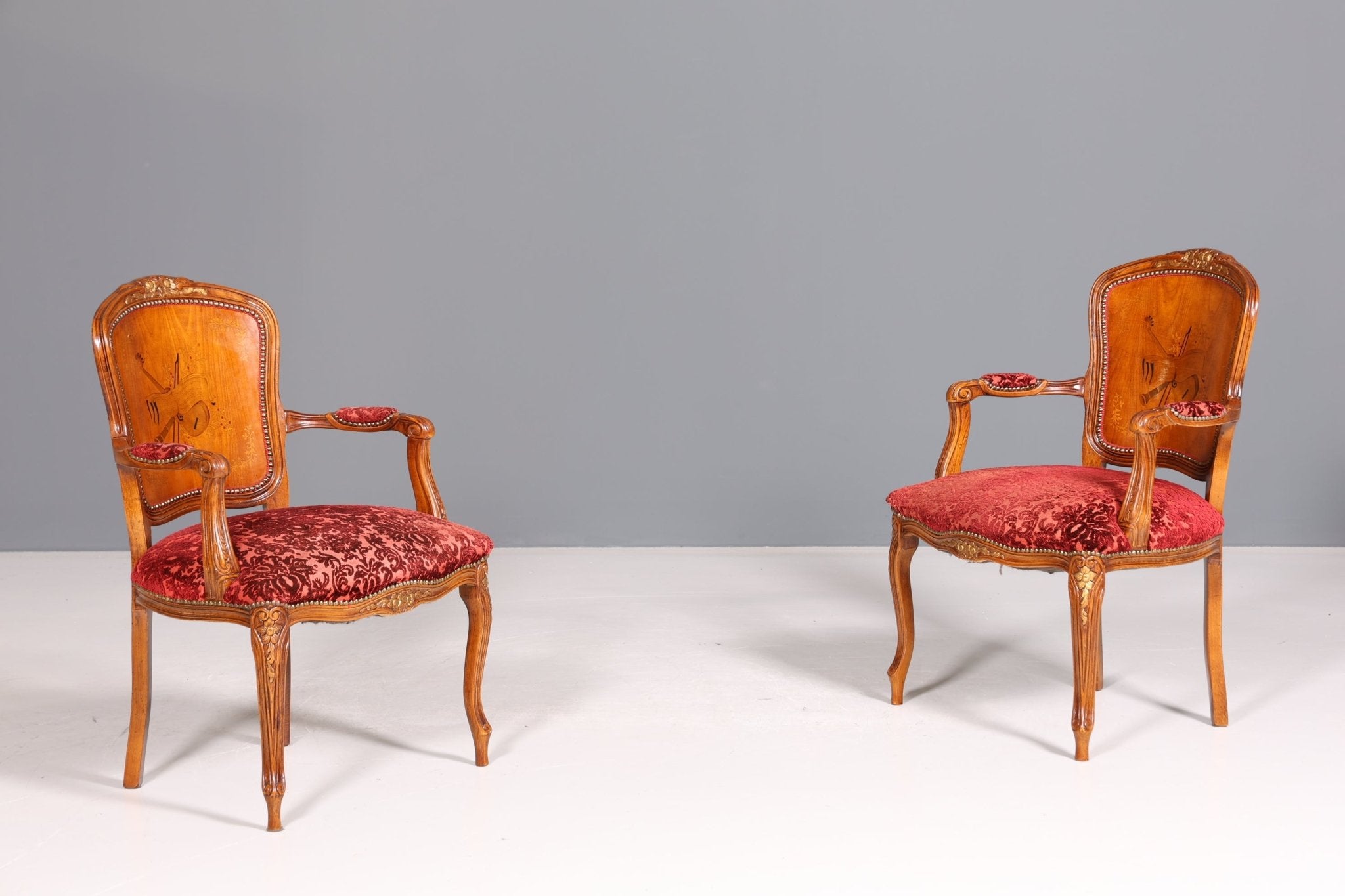 Edler Chippendale Stuhl Barock Stil Polsterstuhl Sekretär Stuhl Louis XV Küchenstuhl Samt Stoff Sessel 2 von 2