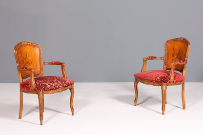 Edler Chippendale Stuhl Barock Stil Polsterstuhl Sekretär Stuhl Louis XV Küchenstuhl Samt Stoff Sessel 2 von 2