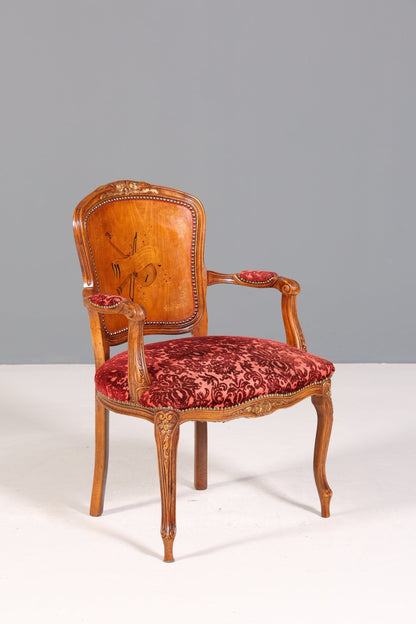 Edler Chippendale Stuhl Barock Stil Polsterstuhl Sekretär Stuhl Louis XV Küchenstuhl Samt Stoff Sessel 2 von 2
