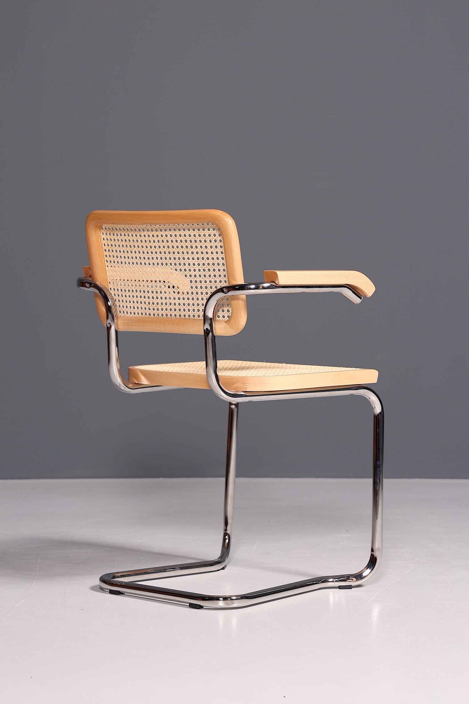 Korbgeflecht Freischwinger Armlehnstuhl &amp;quot;Milano&amp;quot; Made in Italy Beige Wippstuhl Sekretär Stuhl Esszimmer Stuhl