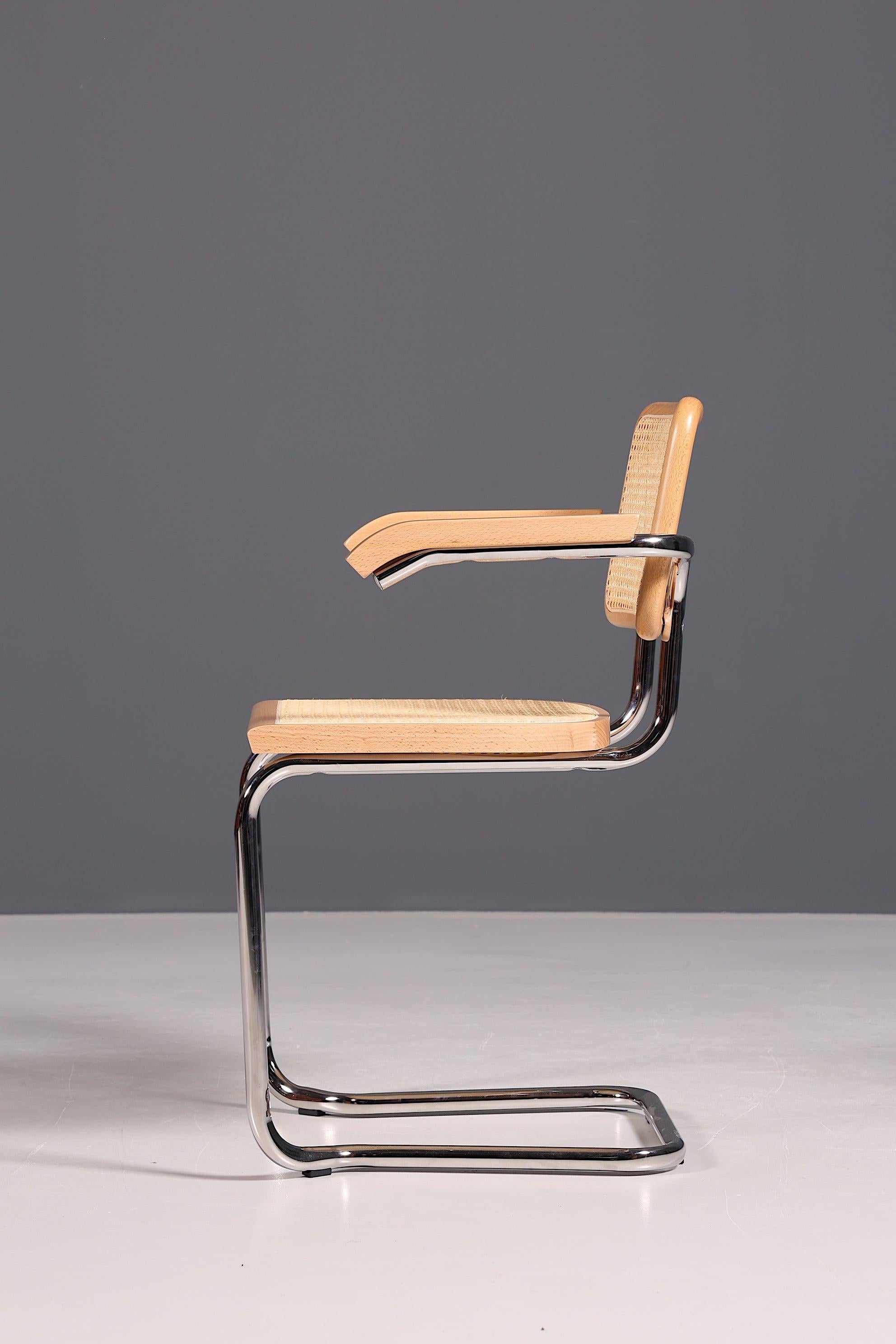Korbgeflecht Freischwinger Armlehnstuhl &amp;quot;Milano&amp;quot; Made in Italy Beige Wippstuhl Sekretär Stuhl Esszimmer Stuhl