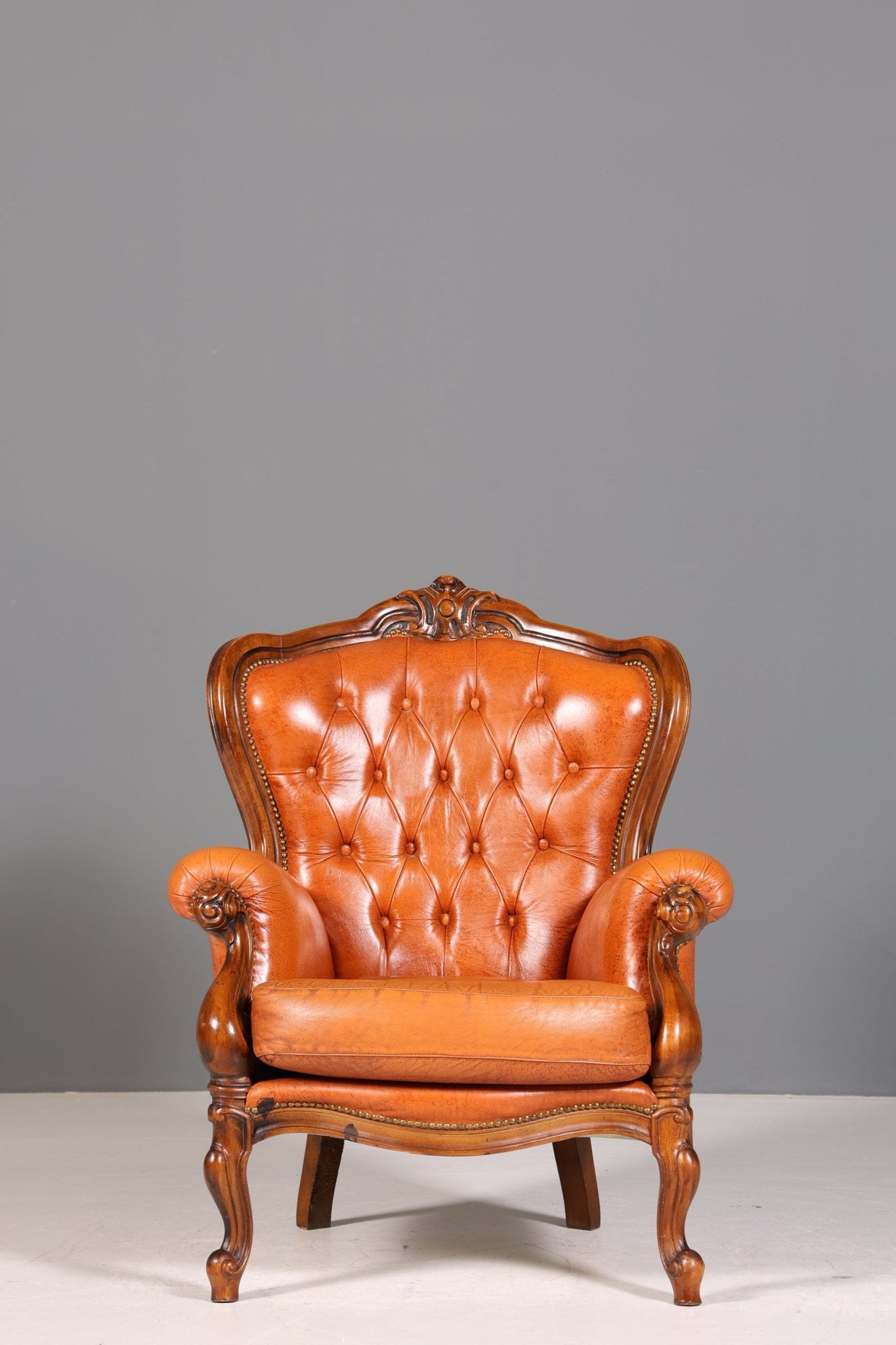 Königlicher Barock Sessel echt Rokoko Leder Armlehnsessel  Luxus Chesterfield Sessel 1 von 2