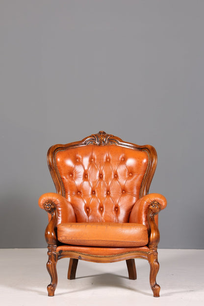 Königlicher Barock Sessel echt Rokoko Leder Armlehnsessel  Luxus Chesterfield Sessel 1 von 2