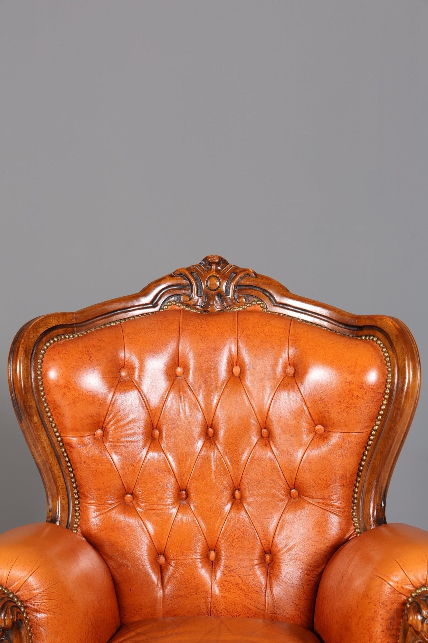 Königlicher Barock Sessel echt Rokoko Leder Armlehnsessel  Luxus Chesterfield Sessel 1 von 2